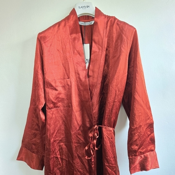 New Zara Woman Collection ZW Satin Effect Wrinkle Wrap Kimono Robe Dress NWT - Picture 9 of 12